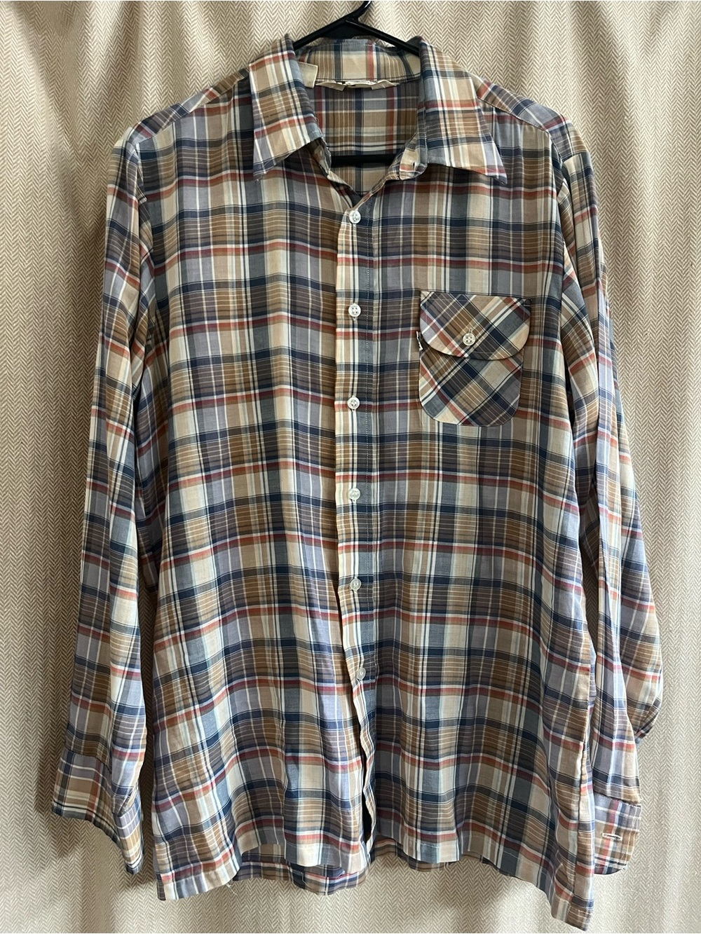 Vintage western Levi's Beige, Blue and Brown Plaid Button-Down Shirt